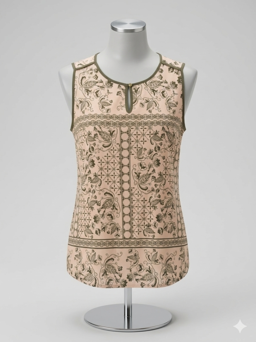 Liz Claiborne Blush Paisley Tank with Olive Trim